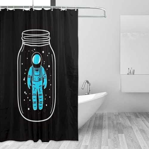 Blue Astronaut Shower Curtain Set with 12 Hooks 72x72in 1