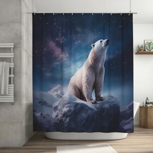 White Polar Bear Shower Curtain Set with 12 Hooks 72x72in 1