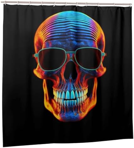 Skull Pattern Shower Curtain Set with 12 Hooks 72x72in