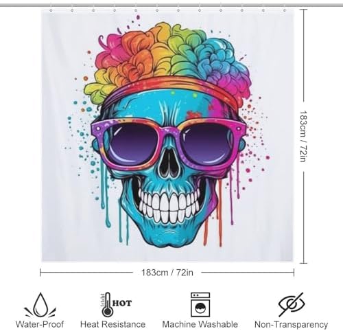 Blue Skull Flower Shower Curtain Set 72x72in 1