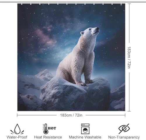 White Polar Bear Shower Curtain Set with 12 Hooks 72x72in 1