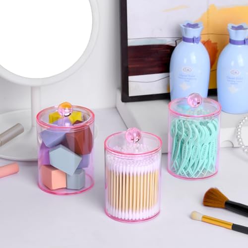 XIPENGKEJI Q-tip Holder Dispenser 2 Pack Pink Bath Organizer