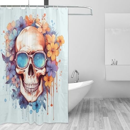 TIYAANDSY Boho Blue Flower Shower Curtain Set with 12 Hooks