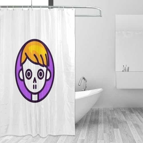 Yellow Purple Minimalism Skull Shower Curtain Set with 12 Hooks 72x72in