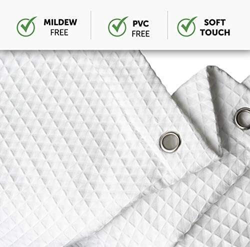 Waffle Fabric White Shower Curtain with Liner Set