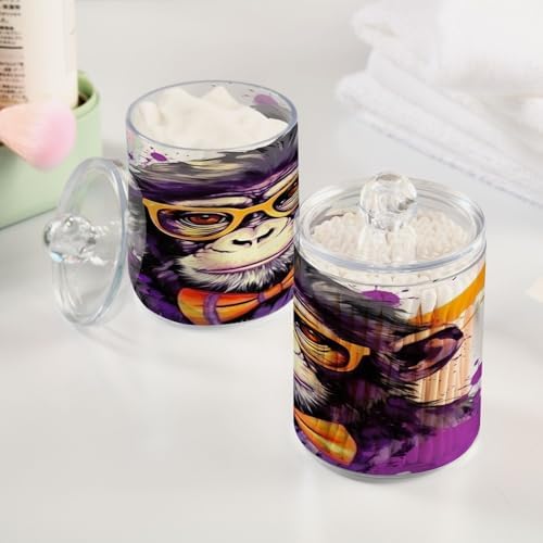 YetTasBin Monkey Clear Apothecary Jars 2 Pack 14 oz Cotton Swab Holder