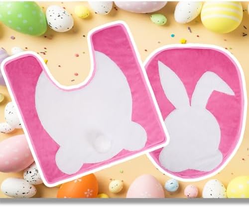 Easter Bunny Bathroom Set with Fluffy Rabbit Tail and Bath Mat