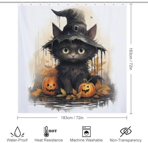 Wizard Hat Cat Shower Curtain Set 72x72in