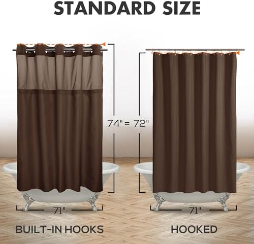 River Dream No Hook Shower Curtain Set - Chocolate Brown 71x74