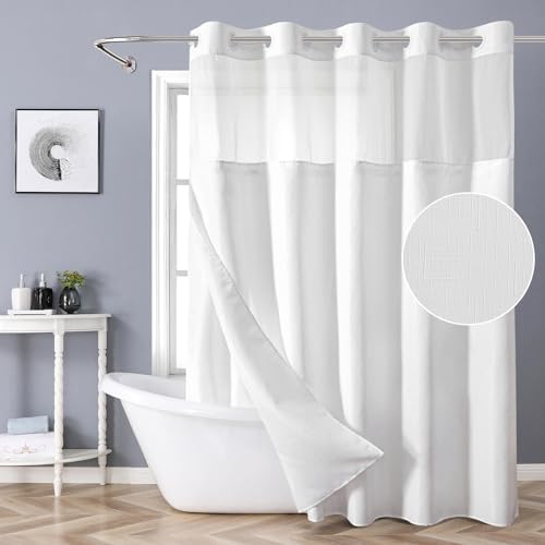 Eachope Extra Long No Hook Shower Curtain Set 71x86 White