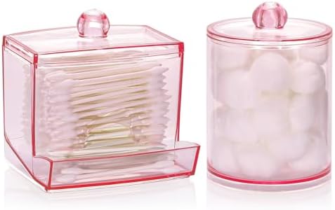 Tbestmax Qtips Dispenser 10 Oz Cotton Ball Holder Pink