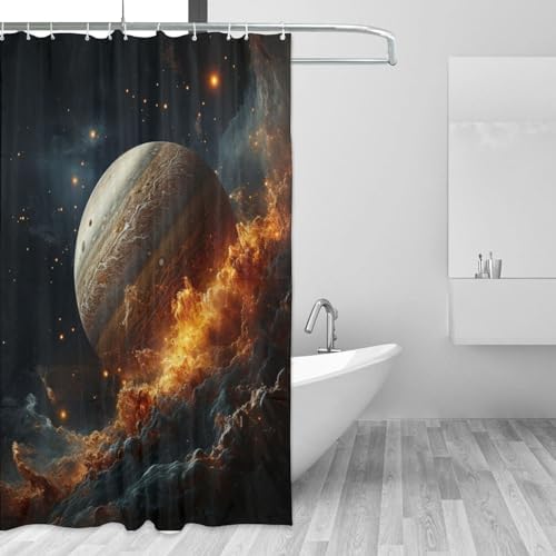 Flame Planet Shower Curtain Set 72x72in with 12 Hooks