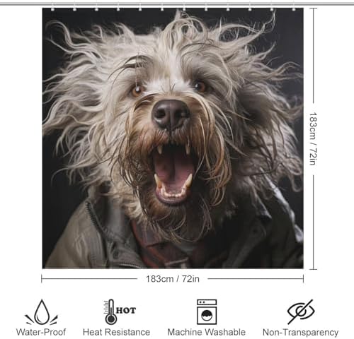 Black Dog Shower Curtain with 12 Hooks 72x72in