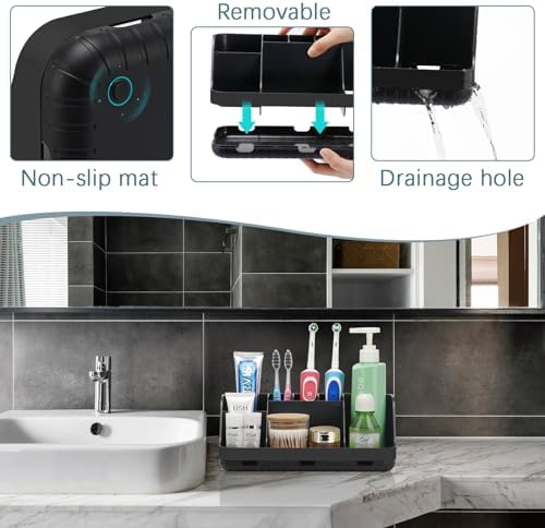 Black Toothbrush Holder with 7 Slots and Drainage