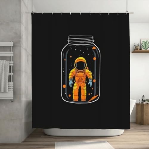 Yellow Astronaut Shower Curtain Set with 12 Hooks 72x72in