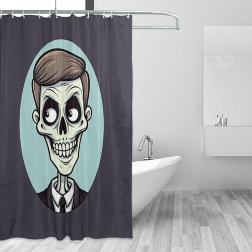 Cartoon Skull Shower Curtain Set with 12 Hooks 72x72in 1