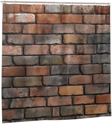 Red Brick Pattern Shower Curtain Set with 12 Hooks 72x72in
