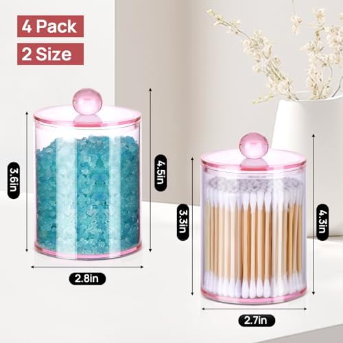 4 Pack Bathroom Canister Set with Lids - Pink
