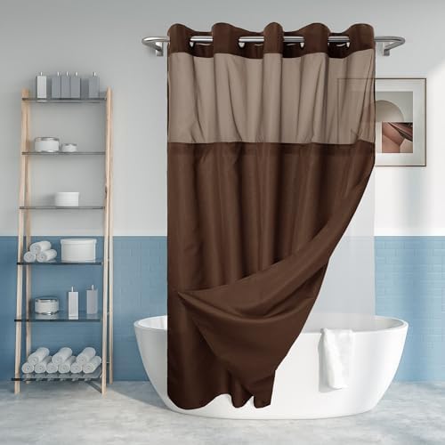 River Dream No Hook Shower Curtain Set - Chocolate Brown 71x74