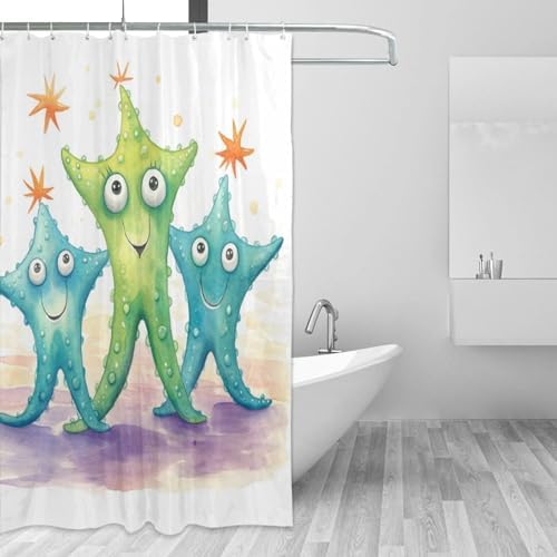 Blue Green Starfish Shower Curtain Set 72x72in