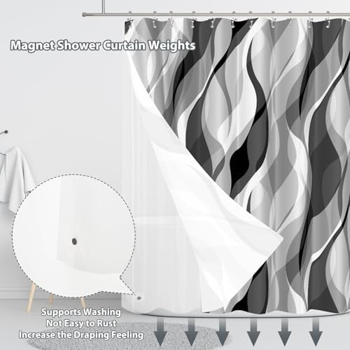 Grey Black Modern 3 in 1 Shower Curtain Set