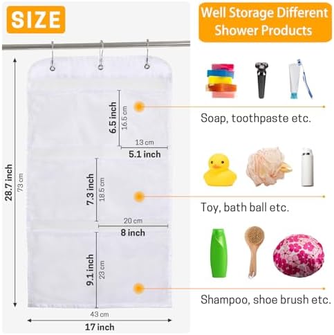 GNEGNI 7-Pocket Shower Caddy with Hooks 295 x 17 in 1