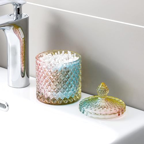Rejomiik Q-Tip Holder Glass Jar with Lid 2 Pack Rainbow