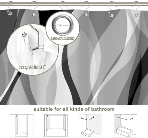 Grey Black Modern 3 in 1 Shower Curtain Set