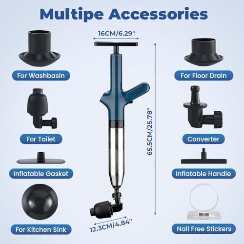 Eadwe Toilet Plunger with Air Pressure Barometer - Black