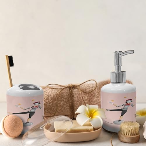 Ambesonne Cartoon Soap Toothbrush Holder Set Dark Grey Ceramic