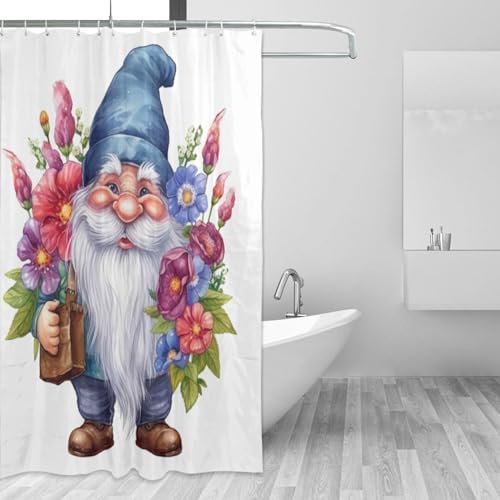 Cute Gnome Shower Curtain Set with 12 Hooks 72x72in 1