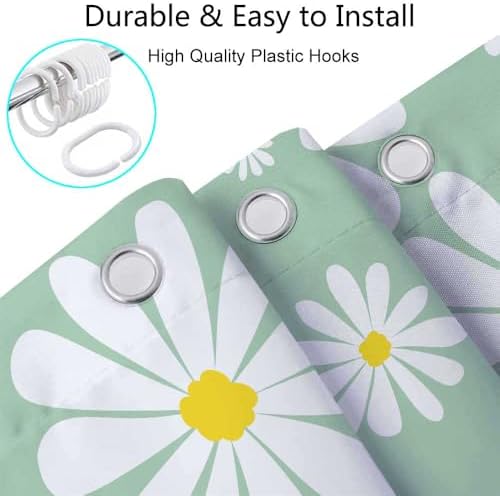 Green Daisy Floral Shower Curtain Set