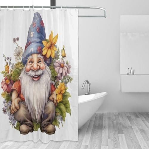 Cute Gnome Shower Curtain Set with 12 Hooks 72x72in