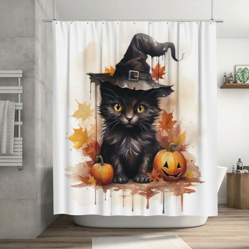 Wizard Hat Cat Shower Curtain Set 72x72in Waterproof