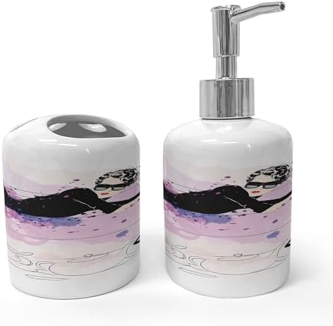Ambesonne Kitten Soap Toothbrush Holder Set 2 Pcs Home Theme Black Lilac Lavender