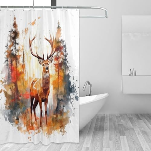 Brown Deer Shower Curtain Set with 12 Hooks 72x72in 1