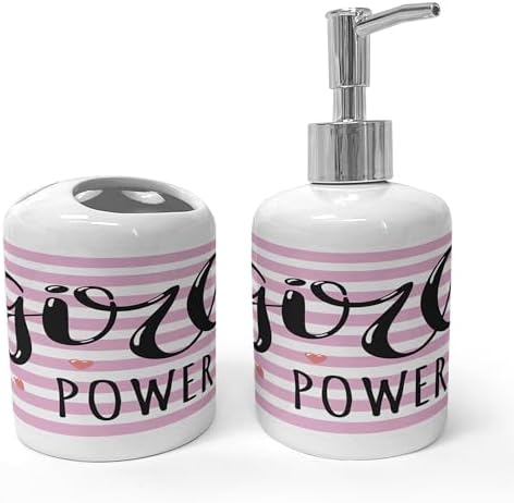 Ambesonne Lettering Soap Dispenser Toothbrush Holder Set Pale Pink Charcoal Grey 1