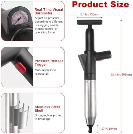 High Pressure Toilet Plunger with Air Blaster 60CM