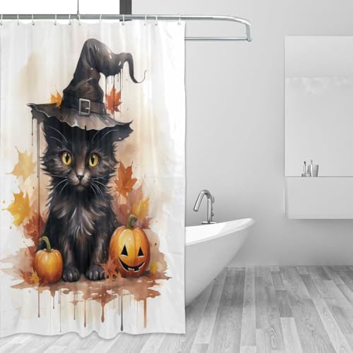 Wizard Hat Cat Shower Curtain Set 72x72in Waterproof