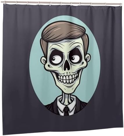 Cartoon Skull Shower Curtain Set with 12 Hooks 72x72in 1