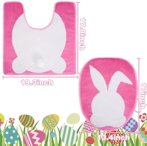 Easter Bunny Bathroom Set with Fluffy Rabbit Tail and Bath Mat
