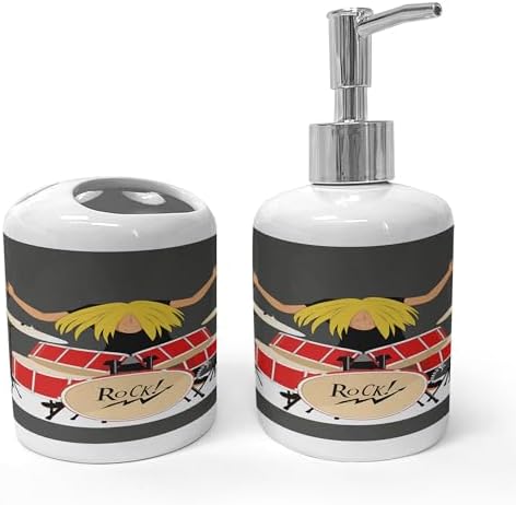 Ambesonne Drums Soap Dispenser and Toothbrush Holder Set