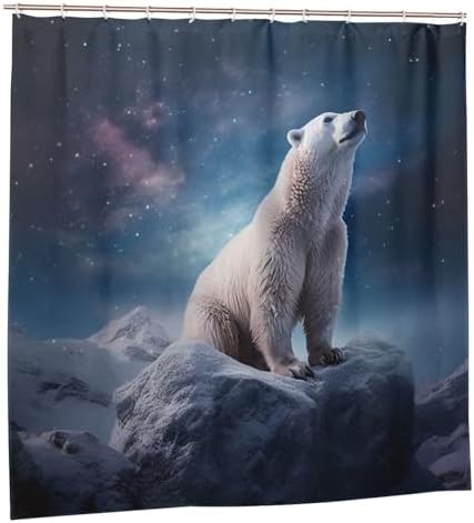White Polar Bear Shower Curtain Set with 12 Hooks 72x72in 1