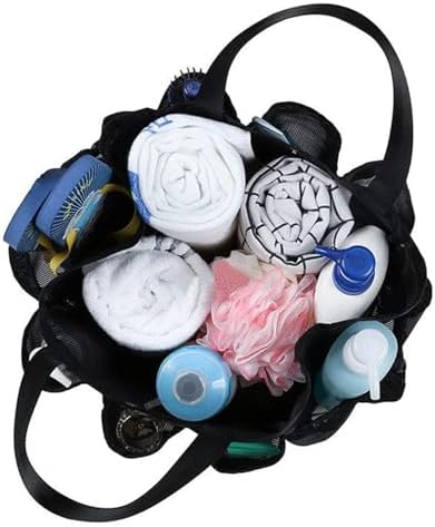 Portable Mesh Shower Caddy with 8 Pockets Black