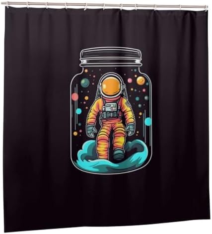 TIYAANDSY Yellow Astronaut Decor Shower Curtain Set