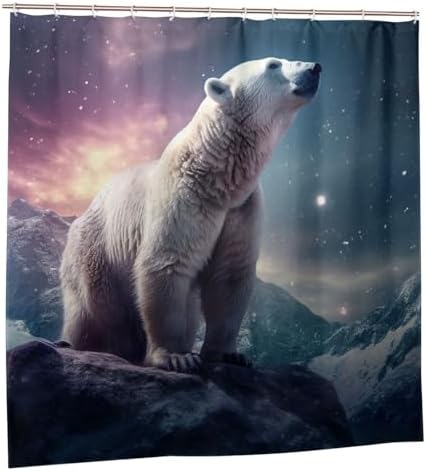 White Polar Bear Shower Curtain Set with 12 Hooks 72x72in