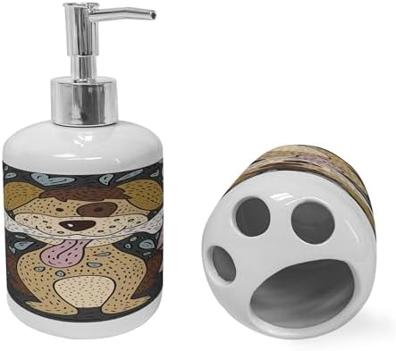 Ambesonne Dog Soap Dispenser and Toothbrush Holder Set