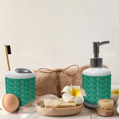 Ambesonne Hawaiian Bath Set - 2 Pcs Ceramic Soap Toothbrush Holder