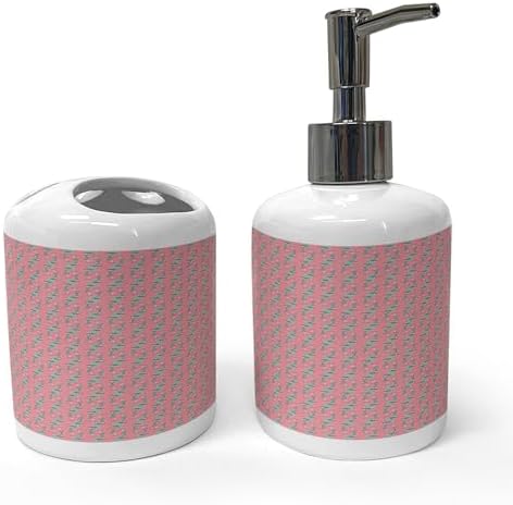 Ambesonne Modern Soap Dispenser Toothbrush Holder Set Pale Pink Turquoise