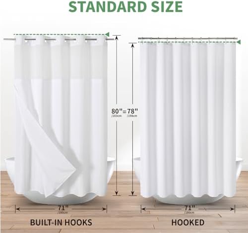 Eachope Extra Long No Hook Shower Curtain Set 71x86 White